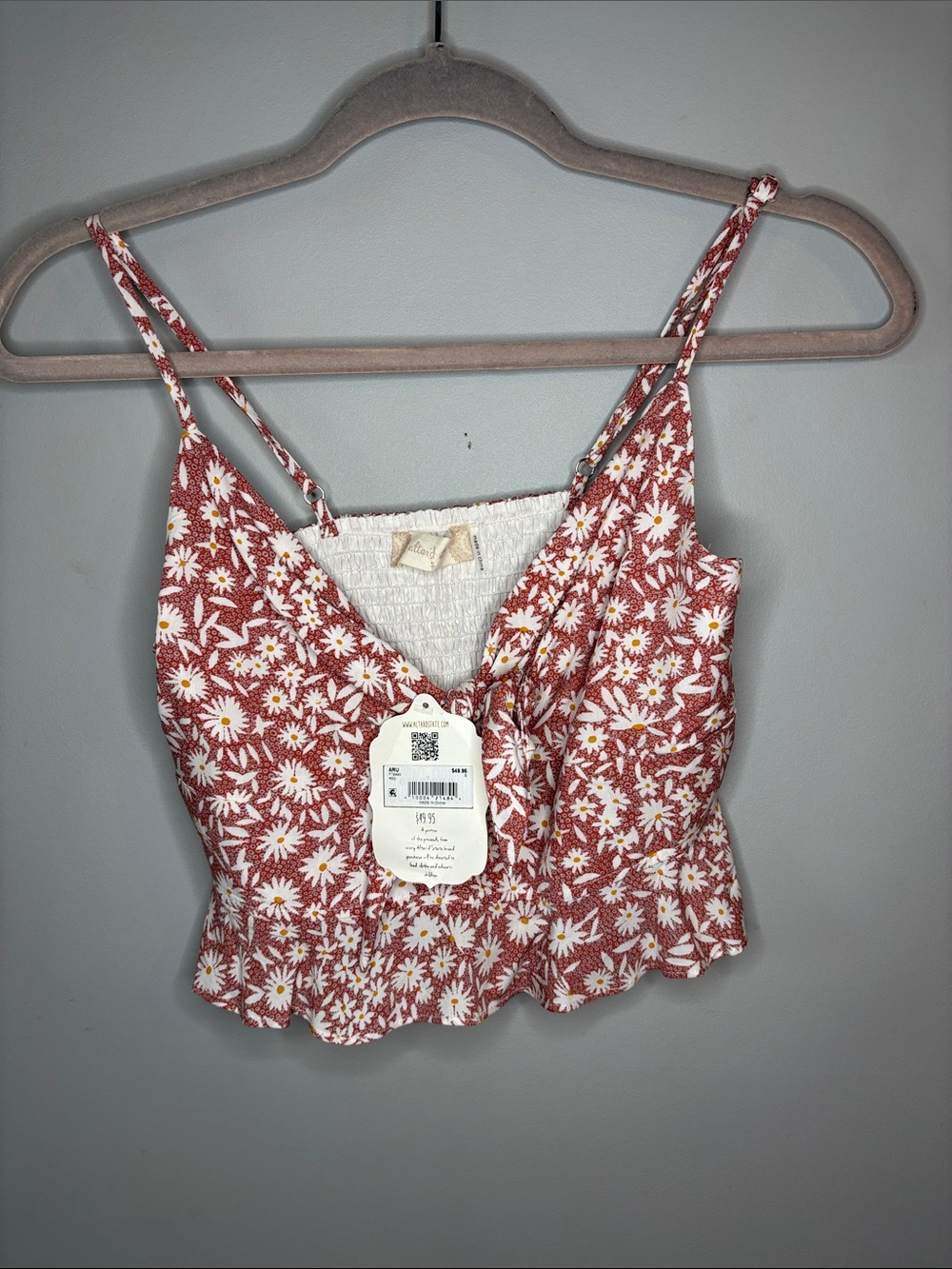 Altar'd State Rust Floral Daisy Smocked V-Neck Cami